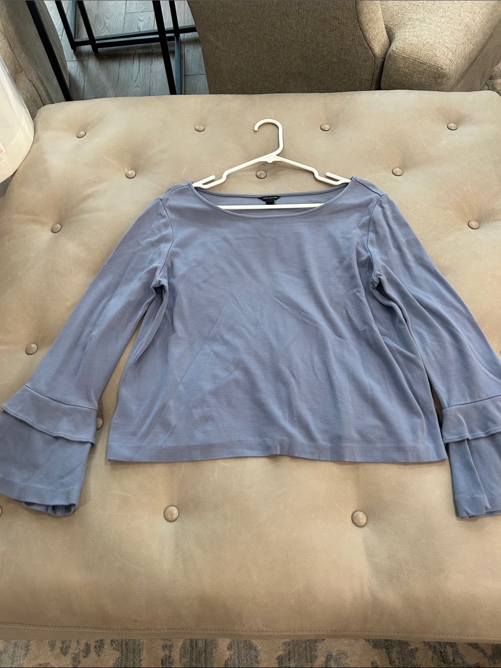 Ann Taylor Light Blue Long Sleeve Top with Ruffle Bell Cuffs